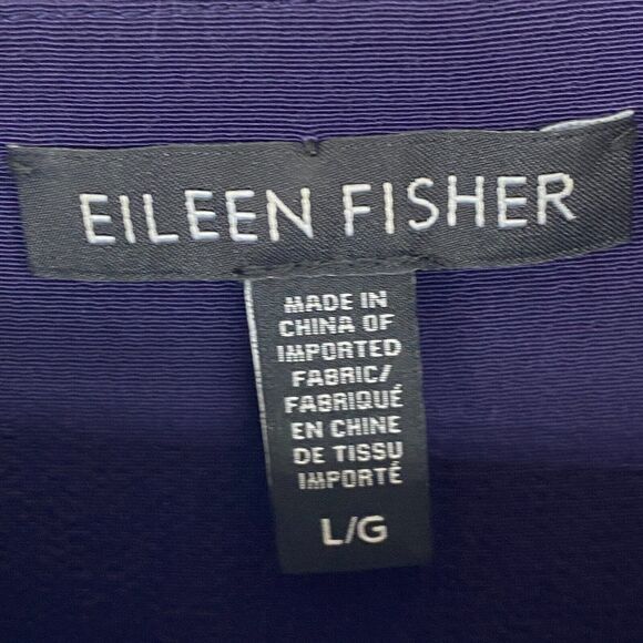 EILEEN FISHER Tunic L Tencel Viscose Crepe Top Boat Neck Slit Sleeve Blue - Picture 8 of 12